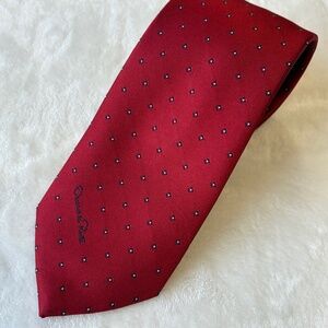 Oscar de la Renta 56" Necktie Red Designer Polka Dot Tie